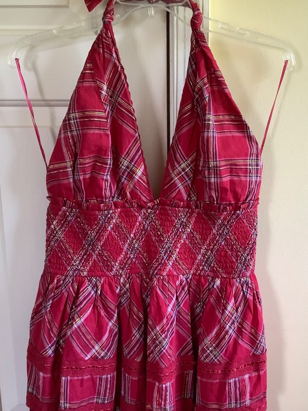 Loveshackfancy Deanna Tartan Halter Mini Dress Red SZ XXL - Picture 2 of 13